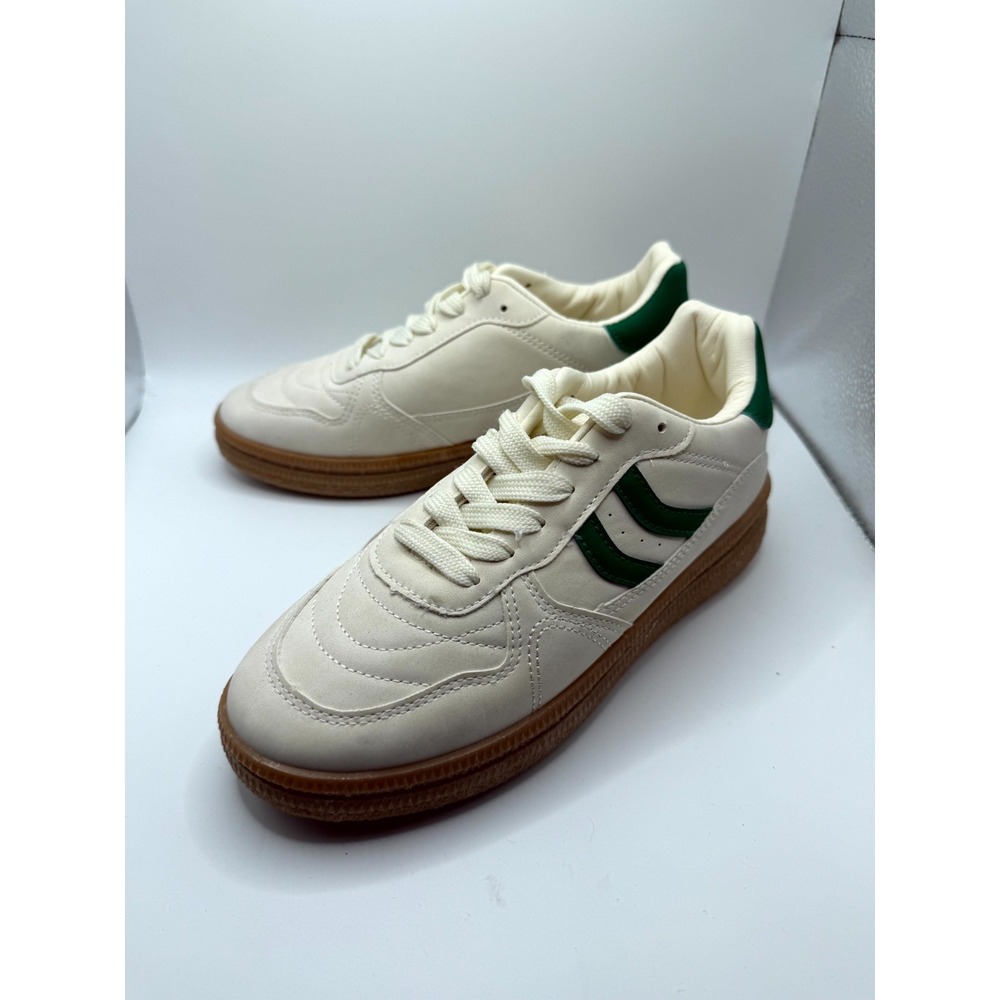 Nicole Miller Nikie Mens 7 Sneaker Cloud White Green Gum Leather Casual Shoes